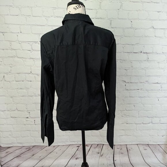 HOLT RENFREW Black Fitted Blouse French Cuffs L - Picture 2 of 4